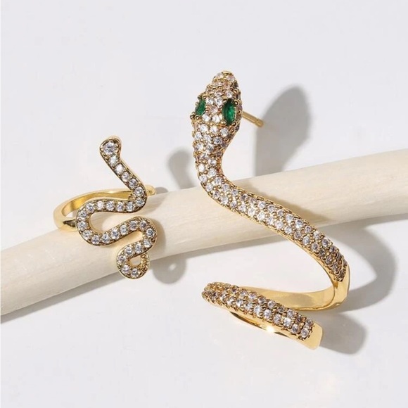 2 piece Rhinestone Snake Ear Cuffs, Taylor Swift Reputation Snake Ear Cuffs - Picture 2 of 5